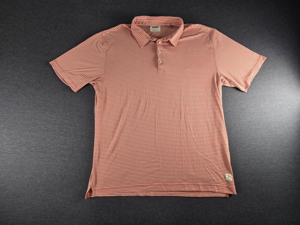 Linksoul Polo Shirt Mens XL Orange White Striped Golf Tempus Fugit Knit Casual